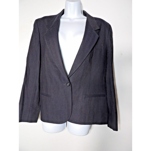 harvé benard Jackets & Blazers - Harve Benard Blazer Womens 12 Wool Vtg Single Button Dark Navy Pinpoint Lined